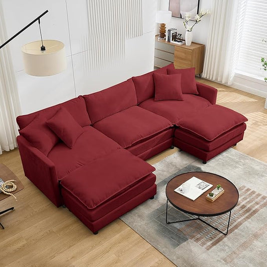 Modular Sectional Sofa Convertible U Shaped Cloud Couch with Memory Foam Comfy Modular Sofa with Ottomans Chenille Fabric for Living Room