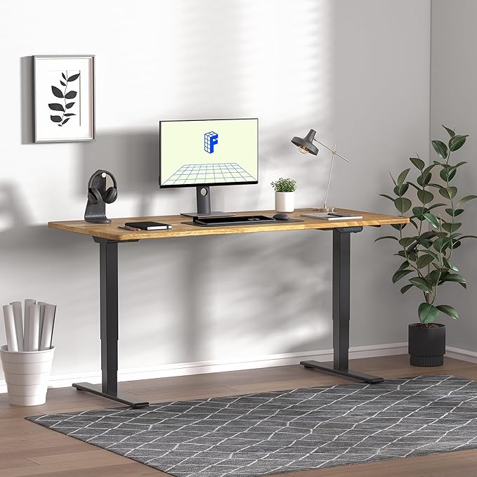 FLEXISPOT E6 MAX Solid Wood 71x30 Inch Dual Motor 3-Stage Heavy Duty Standing Desk 330lbs Weight Capacity Height Adjustable Desk w/Cable Management &amp Wheels(Butcher Block Rubberwood + Black Fram