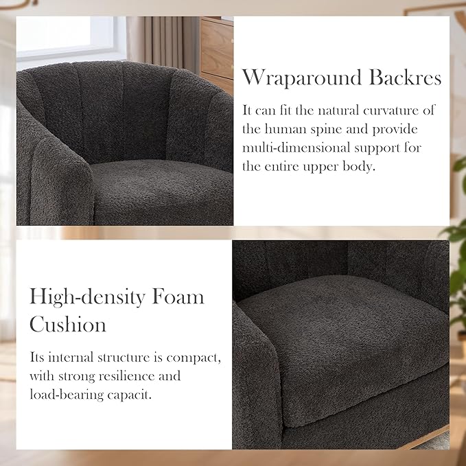 Aoiy &amp Wifon 32.33 W Swivel Barrel Accent Chair Round Living Room Swivel Chair Boucle Charcoal