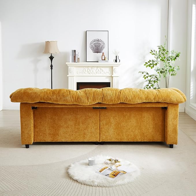 3-Seater Couch 94.8 inch Oversized Modern Comfy Tufted Chenille Fabric Cloud Fluffy Foam Deep Seat Soft Loveseat Sofa Couch for Living Room Bedroom Office Yellow