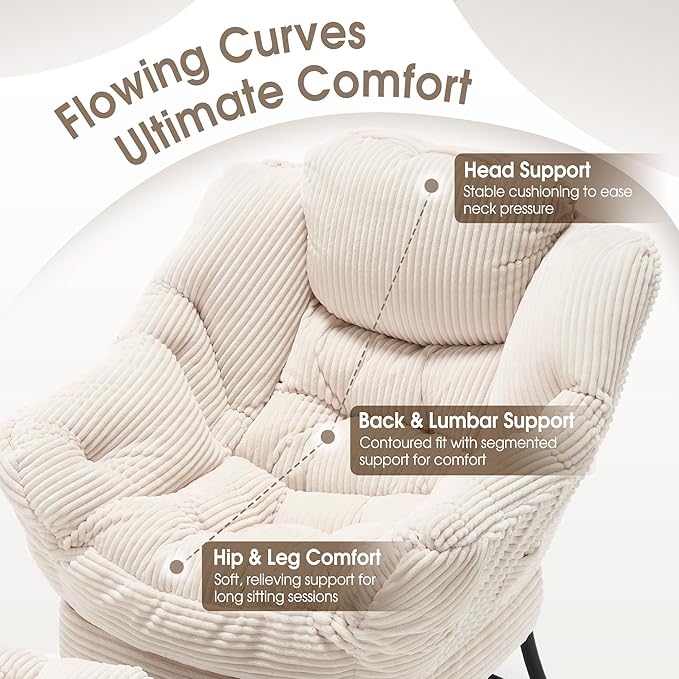 Lazy Chair with Ottoman Comfy Lounge Chair for Reading Relaxing and Napping Perfect for Living Room Bedroom or Office White