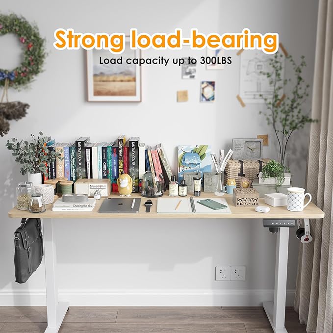 Electric Standing Desk Adjustable Height Stand up Desk Sit Stand Home Office Desk with Splice Board (Natural 56 x 24 inches)