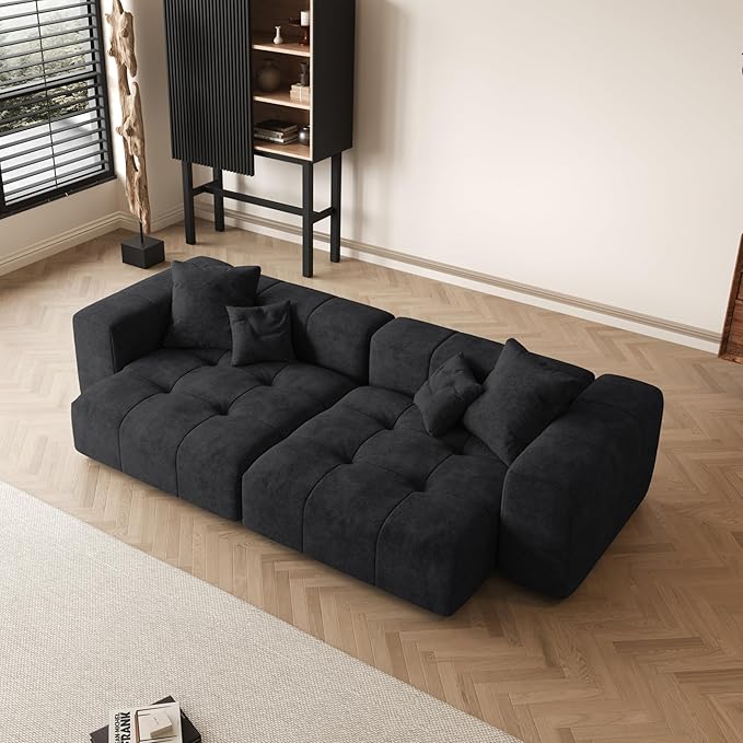 104 Love Seat Couch Modular Sectional Sofa Cloud Couch with Deep Seats Breathable Linen Fabric Sectional Couches for Living Room/Bedroom/Apartment Simple Assembly Black