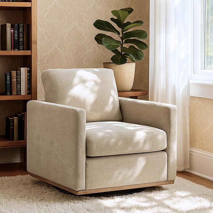 Chenille Swivel Chair 30.7 W Modern Accent Upholstered Chair Single Sofa Armchair for Office Living Room Bedroom Taupe.