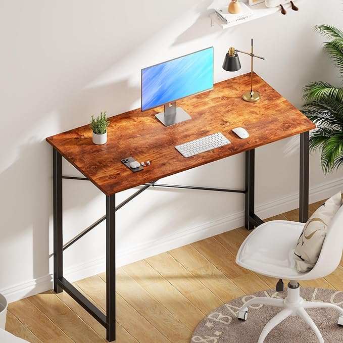 OLIXIS 40 Inch Computer Home Office Desk for Small Spaces Writing Work Study Student Bedroom Table with Metal Frame Modern Rust