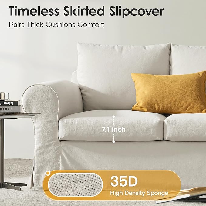 89 3 Seater Sofa for Living Room Deep Seated Comfy Couch High Back Suppor Removable Washable Couches Modern Farmhouse Rolled-Arm Sofas - Grey