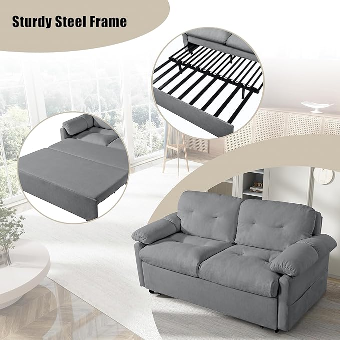71.65 Convertible Pull Out Sofa Bed Queen Size 3-in-1 Convertible Sleeper CouchMulti-Functional Chenille Loveseat Sofá for Living RoomBedroomApartmentOfficeGray