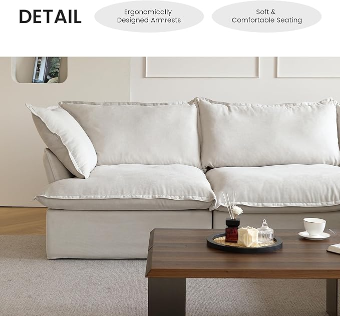 WJShome Modern Ottoman Modular Sectional Sofa Minimalist Wide Deep Seat Couches for Living Room Apartment Lounge Bedroom (Beige)