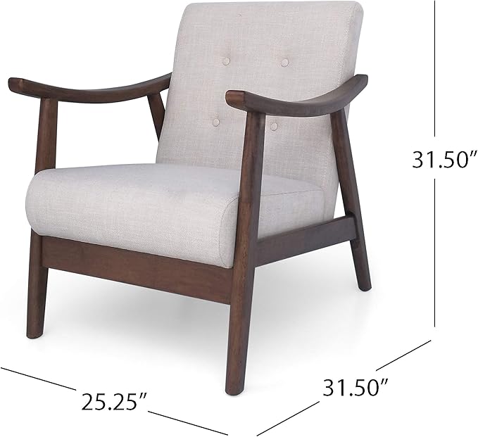 Christopher Knight Home Aurora Mid-Century Modern Accent Chair Rubberwood Beige Brown