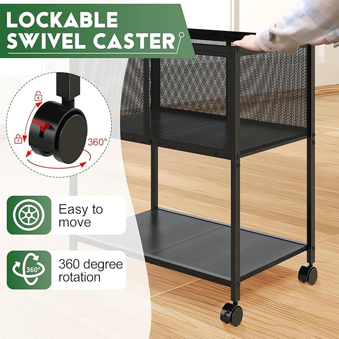 Rolling File Cart Mobile File Cabinet with Wheels Hanging Files Metal Hanging File Folder Cart File Organizer Fit Letter Size for Home Office Black