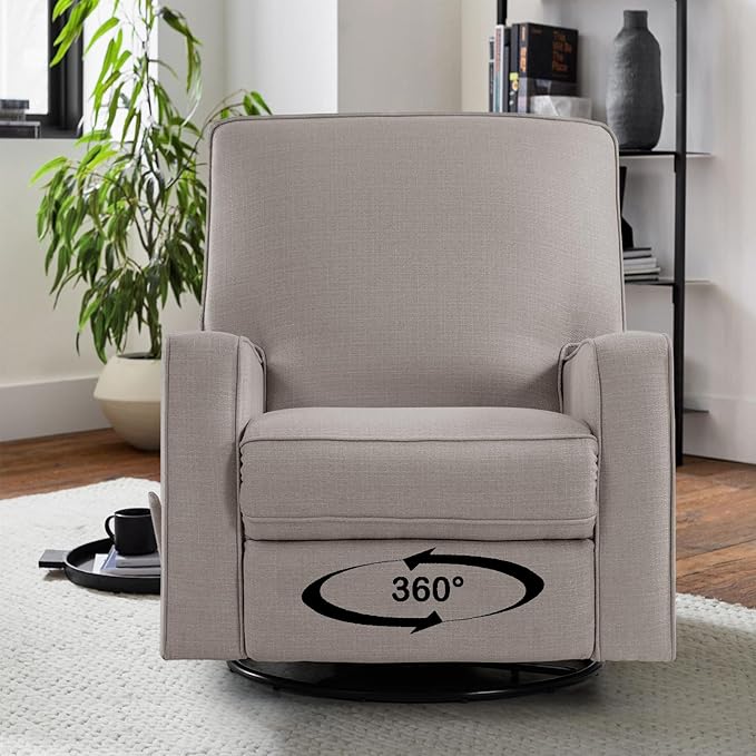 Harkawon Swivel Rocker Recliner Chair Glider Rocker Recliner Rocking Chair Nursery Fabric Chair with High Back Deep Seat for Living Room Bedroom (Brownish Grey-tan)
