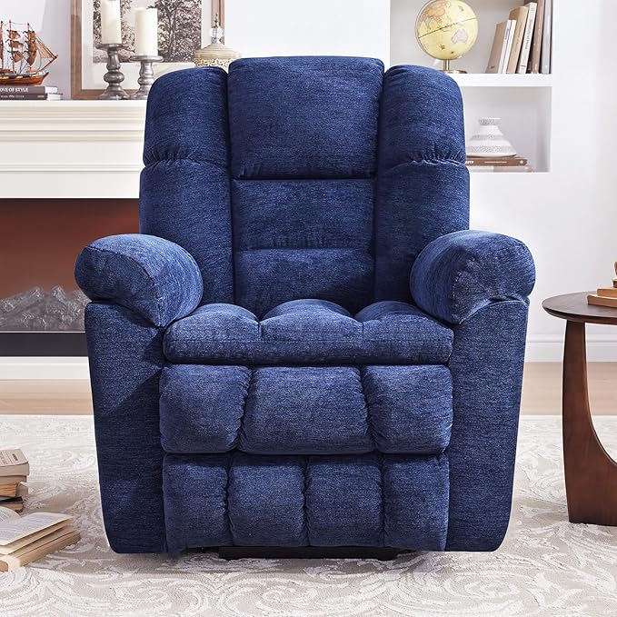Triple Motor Power Lift Recliner Chair with Massage and Dual Heat for Elderly People Zero Gravity Lay Flat Recliner Infinite Position USB Ports（Navy Blue）