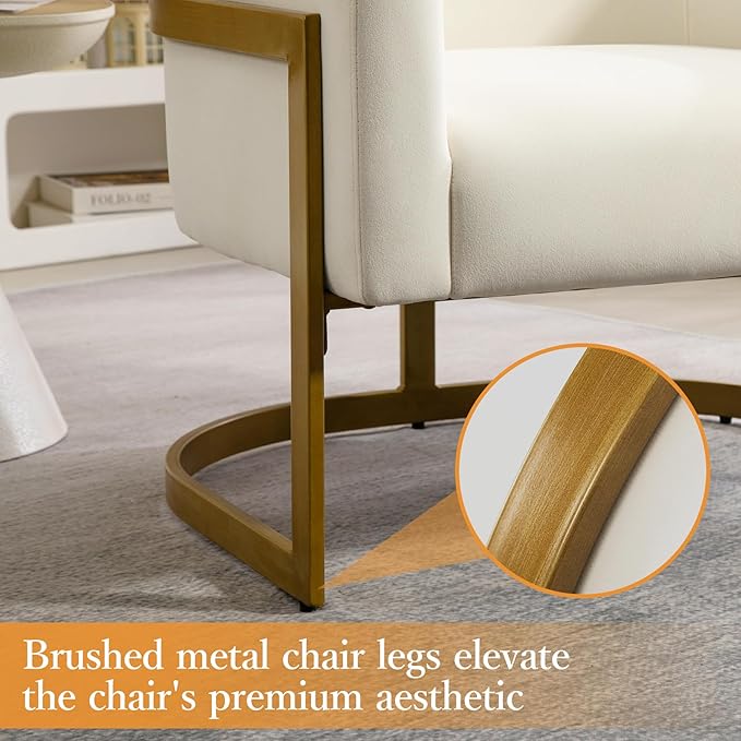 Modern Off-White Accent Chair Velvet Barrel Chair Padded Seat Upholstered Comfy Armchair for Reading/Living Room/Bedroom/Club Side Chairs with Luxury Gold Frame