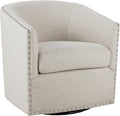 Madison Park Swivel Barrel Accent Chair Upholstered Curved Back with 7-Inch Thick Woven Cushion 360° Swivel Nailhead Trim Comfy Chair for Living Room Bedroom Office 28 Wide Neutral Tyler
