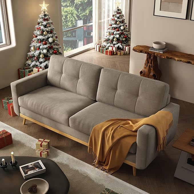 67.7” Loveseat Sofa Mid Century Modern Decor Love Seat Couches for Living Room Button Tufted Upholstered Small Couch for Bedroom Solid and Easy to Install Furniture (Light Grey 67.7inch)