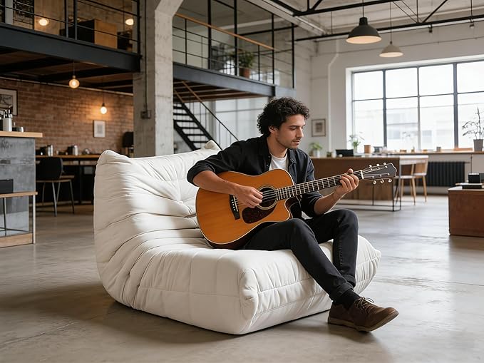 Bean Bag Chair - Memory Foam Bean Bag Chair for Adults Comfy High-Resilience Single Sofa Small Space Floor Chair Chaise Lounge for Living Room Bedroom (Beige Wrinkles)