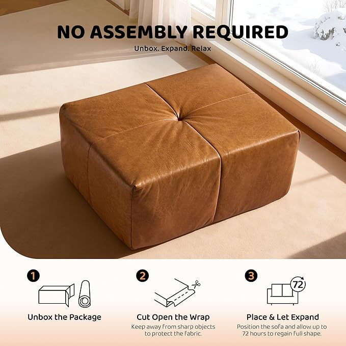 Sofa Couch Ottoman for Living Room Bedroom Brown (Soft Leather Fabric)