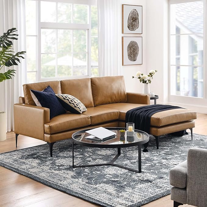 Modway Evermore Vegan Leather Upholstered Right-Facing Sofa Tan