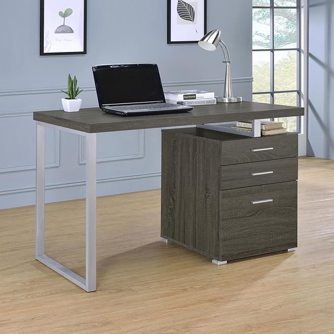 Weathered Grey 3-Drawer Reversible Office Desk