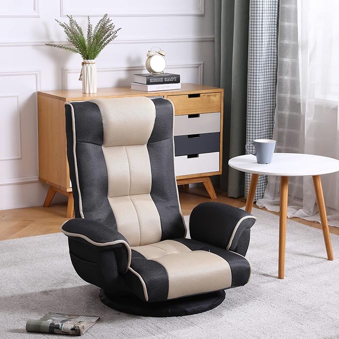 360 Degree Swivel Floor Chairs for Adults Gaming Floor Chair with Back Support 14 Angles Adjustable Comfortable Floor Lounge Chair Folding Video Game Chairs Office Bedroom 201(Grey)