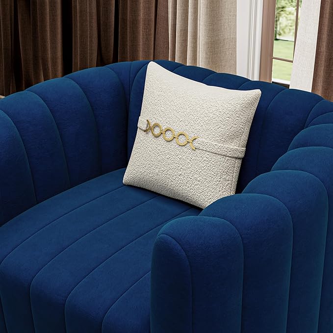 42 Velvet Sofa Chair for Living Room Modern Single Sofa with Gold Metal Sphere Legs (Blue-1 Seater)
