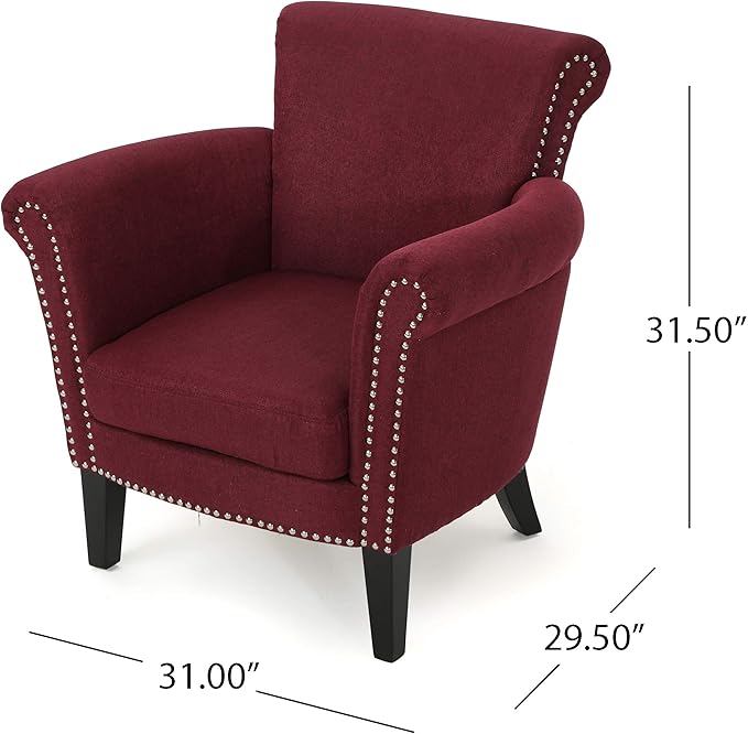 Brice Contemporary Scroll Arm Club Chair with Nailhead Trim Wine and Dark Brown