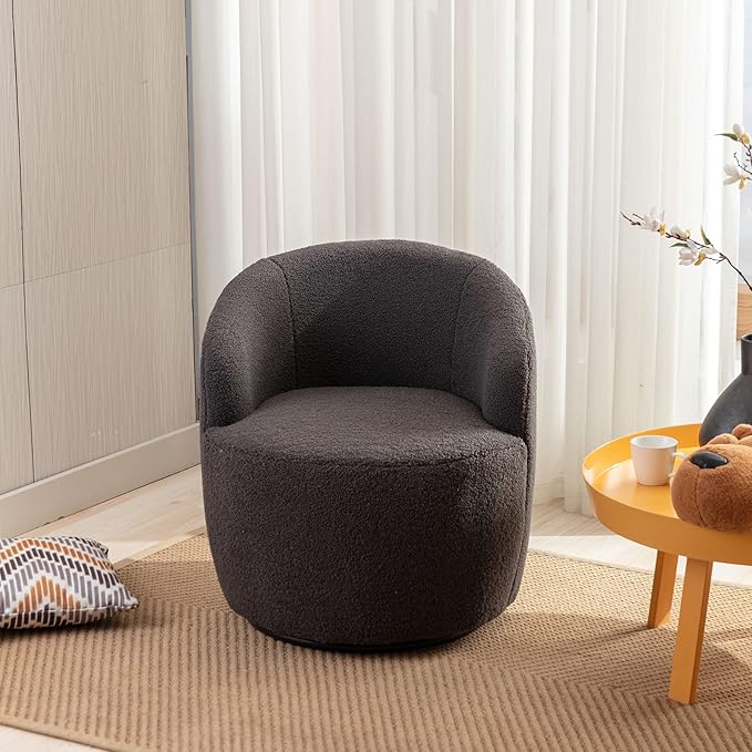 KIVENJAJA Swivel Barrel Chair Teddy Sherpa Upholstered Modern Round Accent Arm Chairs 360 Degree Swivel Small Single Sofa Armchair for Nursery Living Room Bedroom (Teddy Dark Grey)
