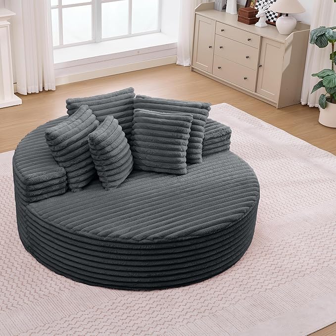 Oversized Upholstered Chaise Lounge Chair Indoor Corduroy Deep Seat Accent Chair Plush Boneless Barrel Sofa Chair for Living Room Bedroom Apartment (Gray 62.9 Inch)