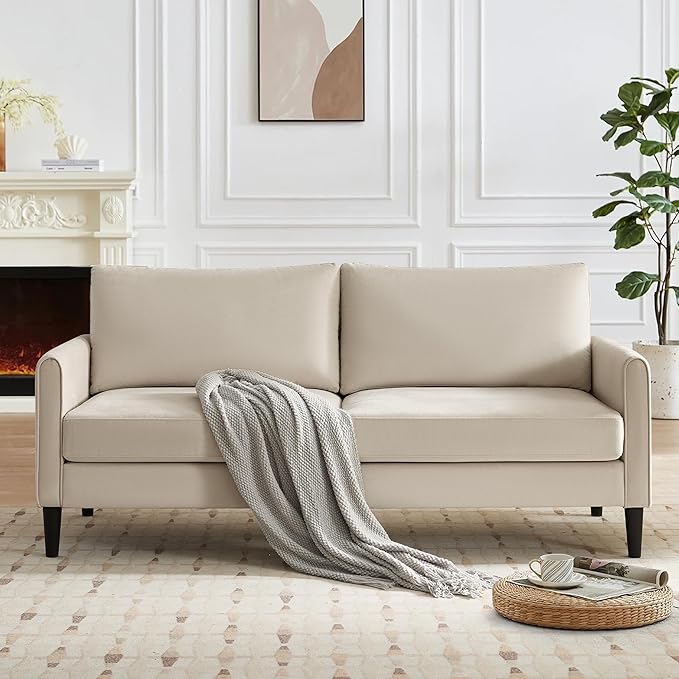 72.8'' Modern Loveseat Sofa Couch for Living Room Bedroom Apartment Dorm Office Small Space Comfy Sofa Easy Assembly Modern Deep Seating with Soft Cushions &amp Sturdy Frame Beige