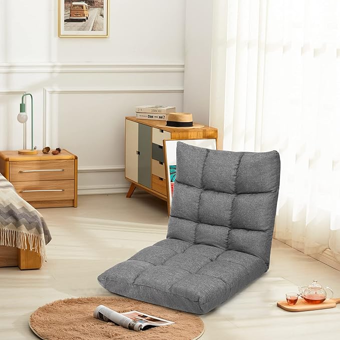 Giantex Floor Sofa Chair Video Gaming Chair with 14 Adjustable Position Padded Back Support Floor Cushioned Seat Folding Lazy Chair for Meditation Reading Watching Living Room Recliner(Grey)