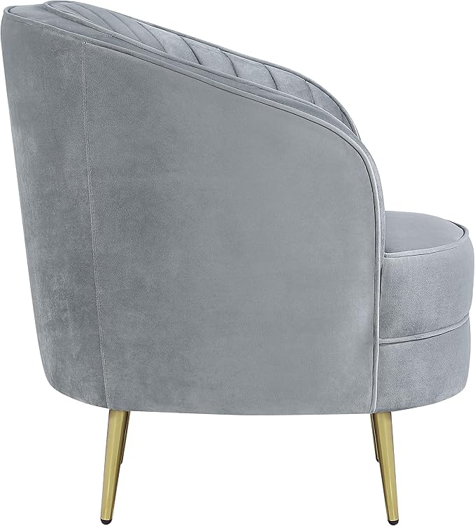 Coaster Home Furnishings - Sophia - Channel Tufted Barrel Accent Chair with Gray Velvet Upholstery Foam Cushion Gold Legs and Vertical Channel Tufting - Living Room - Gray - 506866