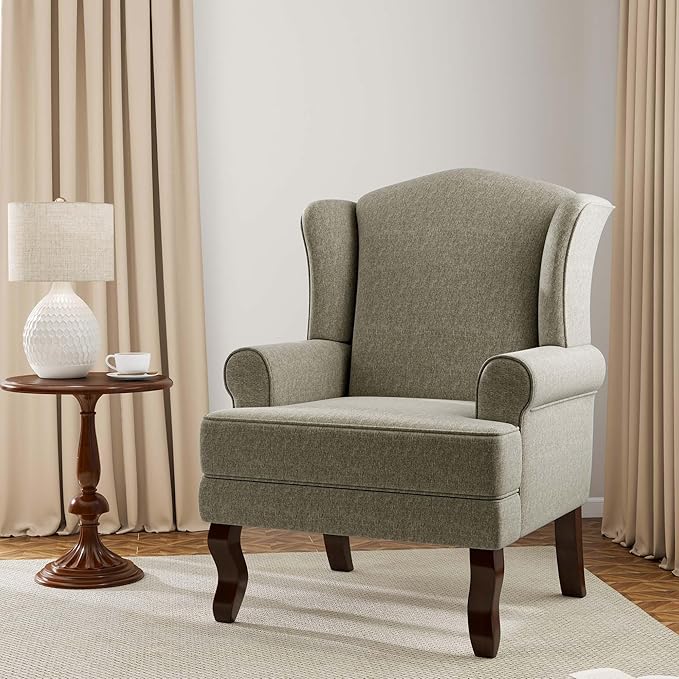 Accent Chair High Back Upholstered Armchair with High Resilience Sponge &amp Wood Legs Mid-Century Modern Comfy Single Sofa Reading Chairs for Living Room Bedroom (Light Camel Set of 2)