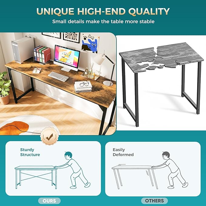 OLIXIS 63 Inch Computer Office Desk for Small Spaces Writing Gaming Work Desk Modern Study Table with Storage Bag &amp Headphone Hook Home Bedroom Rustic Brown