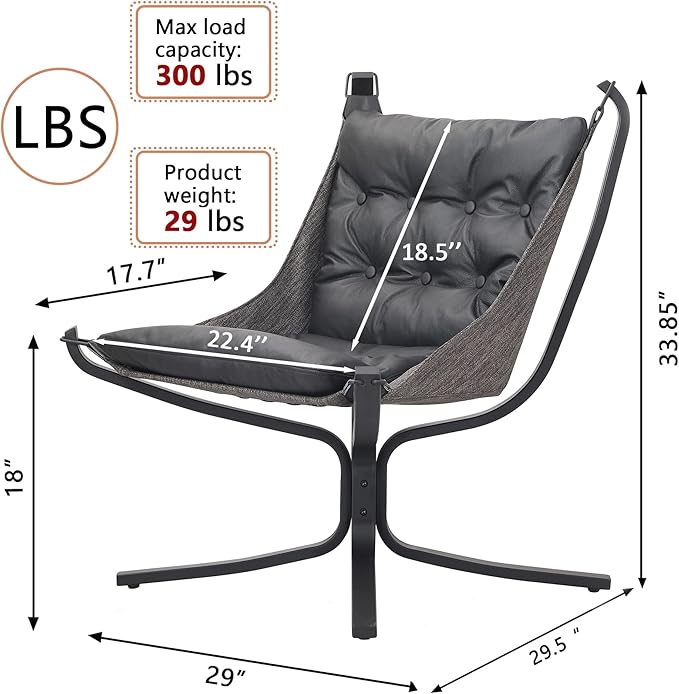 Living Room Chair Genuine Leather Butterfly Chair Handmade Iron Frame Reading Chair Modern Accent Chair for Study Room Reading Bedroom Living Room Office Black