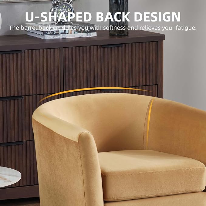 Green Swivel Accent Chair with Ottoman 360° Barrel Chairs with Foot Stool Comfy Reading Chair with Removable Pillow &amp 2 Armrest Covers for Living Room Small Spaces Bedroom (Chenille Yellow)