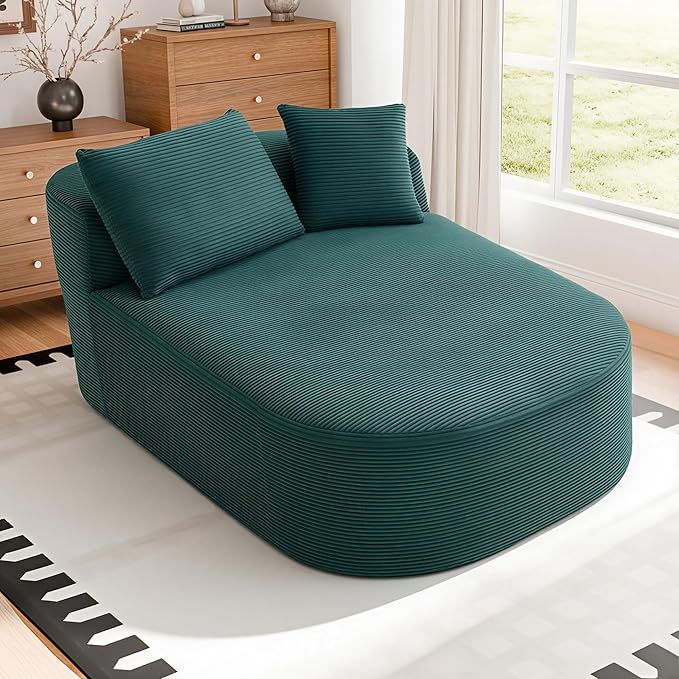 Chaise Lounge Chair Indoor 67.5 Oversized Boneless Couch Could Comfy Upholstered Sleeper Sofa Bed Corduroy Plush Modern Curved Floor Sofas Chair with 2 Pillows for Readng Living Room Bedroom Apartment