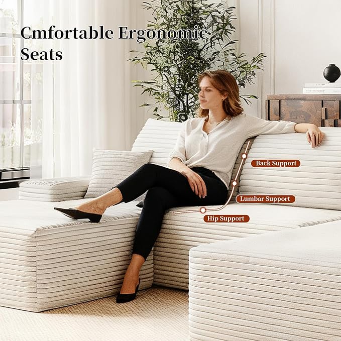 135.4 Oversized Cloud Modular Sectional Sofa U-Shaped Couches with Ottoman for Living Room Deep Seat Boneless Couch 1600lb Weight Capacity No Assembly Required (White Right Facing Chaise)