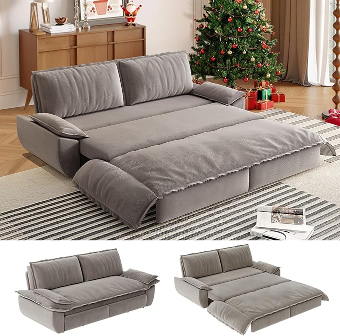 73.2 Queen Pull Out Sofa Bed Pullout Sofabed 3 in 1 Convertible Sleeper Couch Velvet Loveseat Futon with 2 Soft Pillows for Living Room Apartment Small Space