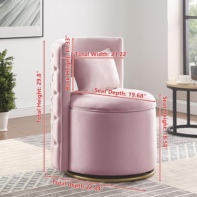 360 Degree Swivel Accent Chair Velvet Round Storage Sofa Club Upholstered Barrel Modern Arm Chair for Nursery Living Room Hotel Bedroom Office Lounge Hotel Office (Pink)