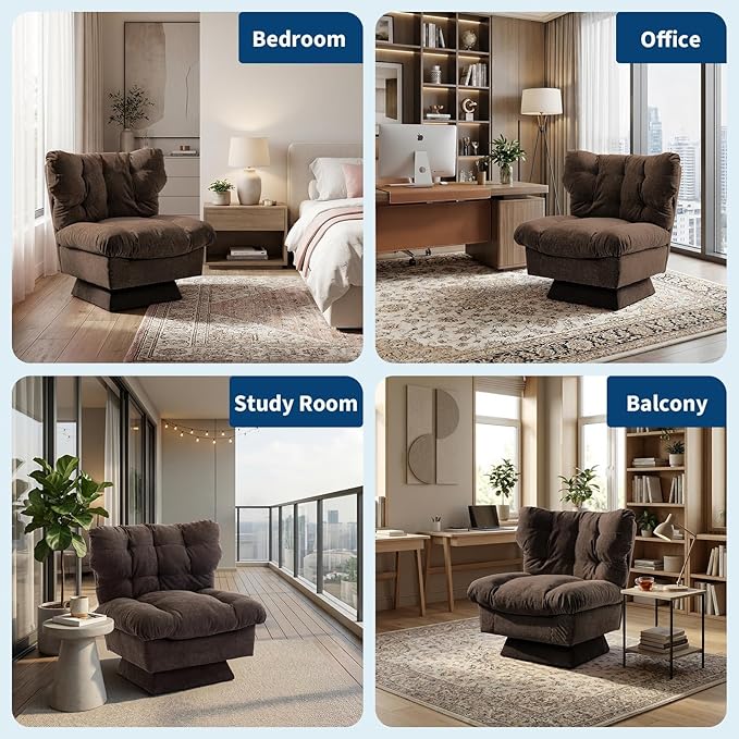 Chenille 360° Swivel Accent Chair Modern Comfy Sofa Chair with Oversize Base 20.8 Extended Seat Thick Cotton Padding 300Lb Load Capacity Upholstered Chair for Living Room Bedroom OfficeBrown