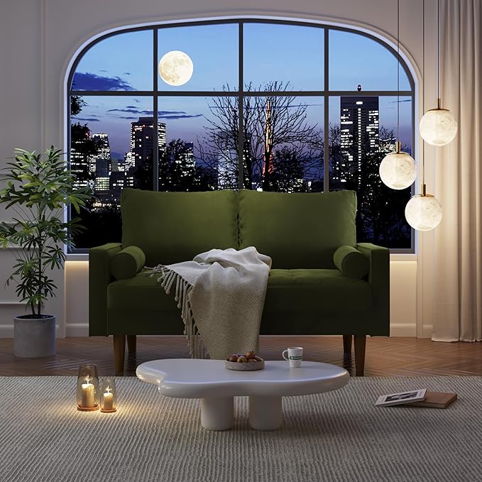 Loveseat Sofa 58 Love Seat for Small SpacesSpring CushionsEasy Assembly Sofa Couch w/Throw Pillow for Bedroom Living Room (Olive Green)