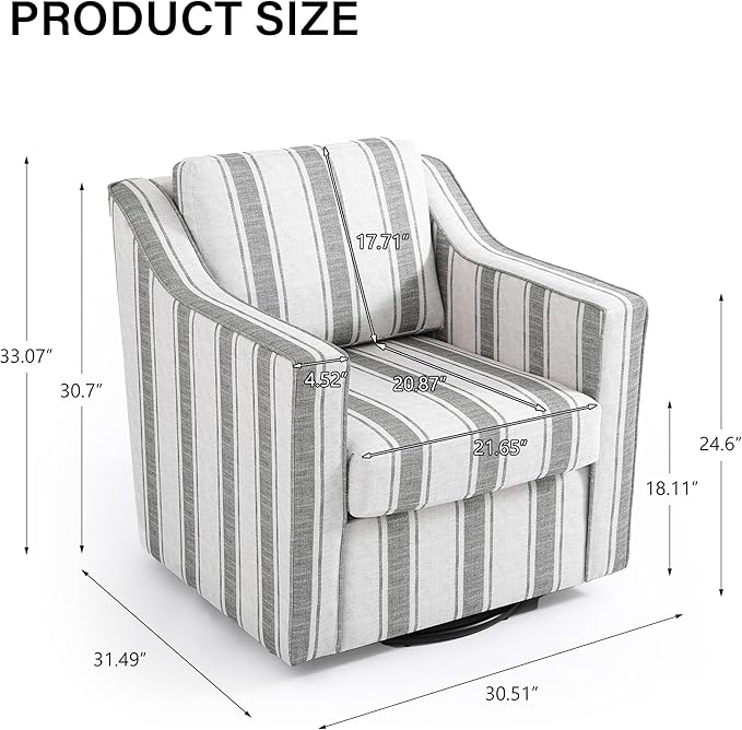 Swivel Accent Chair Modern Round Barrel Arm Chair for Living Room Bedroom Comfy Club Reading Chairs for Adults (Stripe Grey Set of 2)