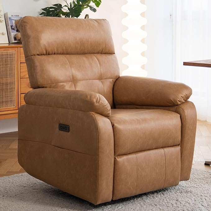 Massage Chair Recliner with HeatManual Recliner Chair for AdultsLazy Boy Recliner Chair with Cup Holder2 PocketsAdjustable BackrestFootrestOversizedHeavy Duty (Brown 4)