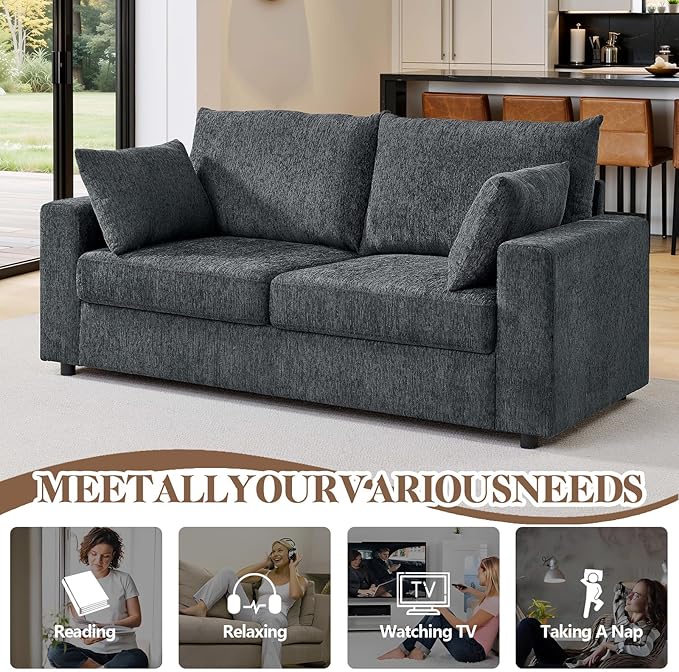 71 Loveseat Sofa Upholstered Love Seat with Deep Cushions &amp Removable Pillows Modern Polyester Couch for Bedroom Living Room &amp Office (Blue Gray)