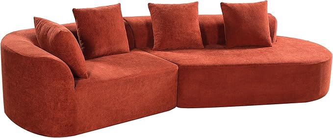 Merax 2-Piece 116 L-Shaped Modular Sectional Sofa Set 4 Seat Fully Assembled Curved Upholstery Couch with High-Density Compressed Sponge Chaise Lounge &amp 4 Pillows for Living Room Orange
