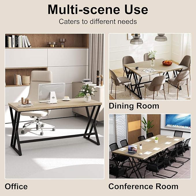 Tangkula 59 Computer Desk Set of 4 Home Office Desk with Heavy-Duty Metal Frame &amp Crossbar Executive PC Workstation 5 FT Conference Room Table Rectangular Meeting Table (Grey)