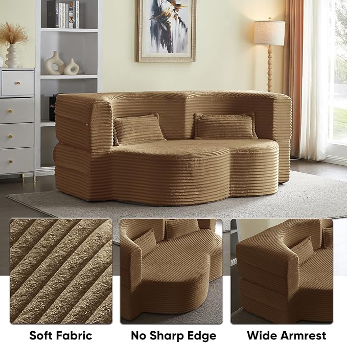 JOYBASE 78in Sofa Couch Convertible Oversized Cloud Loveseat Minimalist Sleeper Sofa Bed for Living Room Apartment Office No Assembly Required (Camel Corduroy)