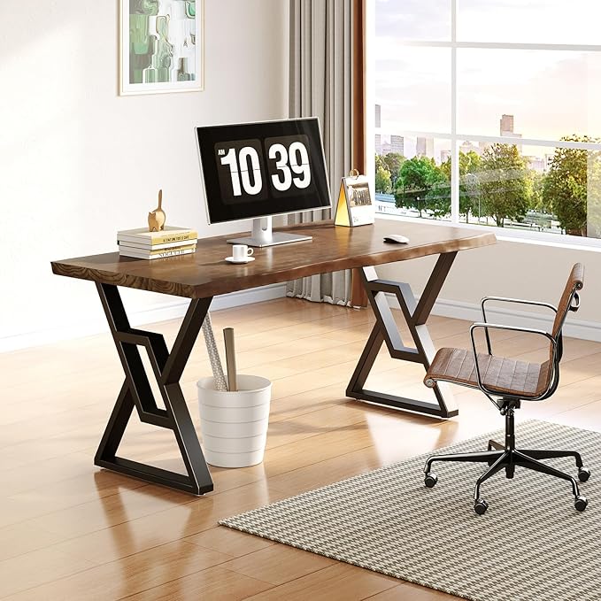 55inch Rustic Brown Solid Wood Computer Desk - Modern Gaming Workbench for Home Office Modern Simple Design Ideal for Study Writing Dining