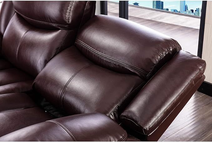 Familymill Breathable Leather Manual Reclining 3-Seat Sofa for Living Room/Office/RV