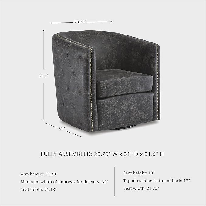 Signature Design by Ashley Brentlow Tufted Barrel Accent Swivel Chair Distressed Black